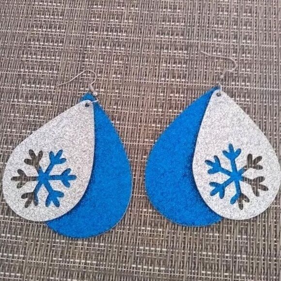 Sparkle 2 Layer Snowflake Teardrop Earrings - Picture 5 of 7